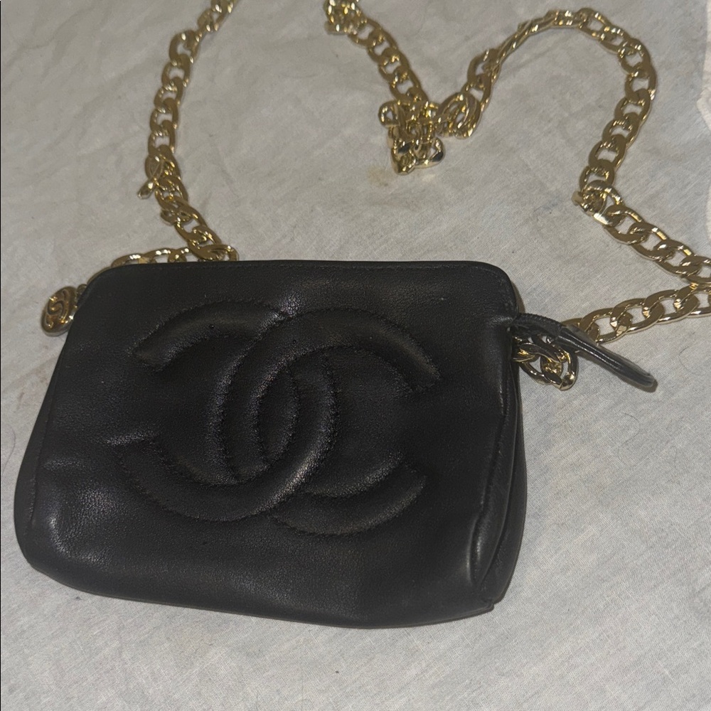 CHANEL Black Crossbody Bag with Gold Chain